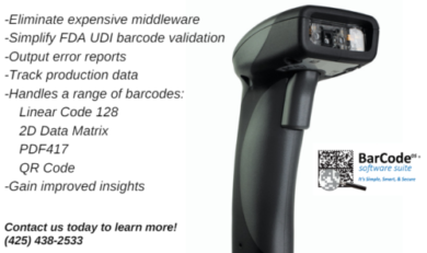 shows handheld barcode scanner with benefits of BarCode OS for FDA UDI compliance