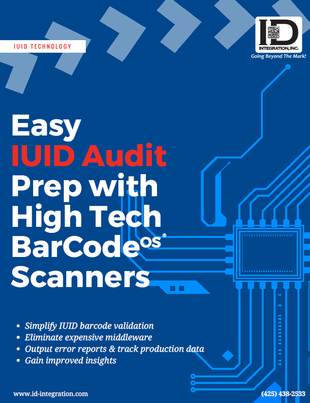 Shows cover of white paper, "Easy IUID Audit Prep with High Tech Barcode OS Scanners."