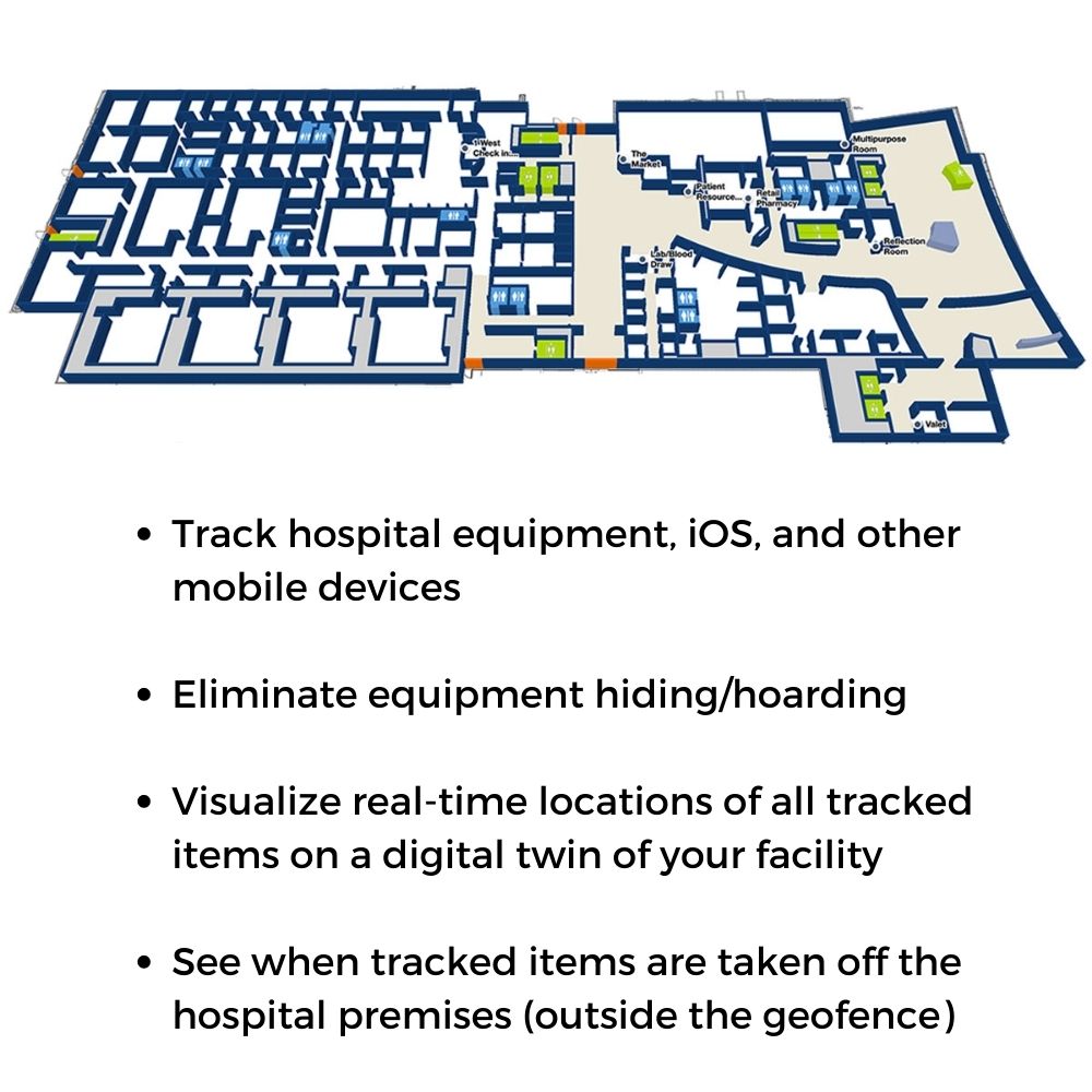Shows a digital hospital facility map